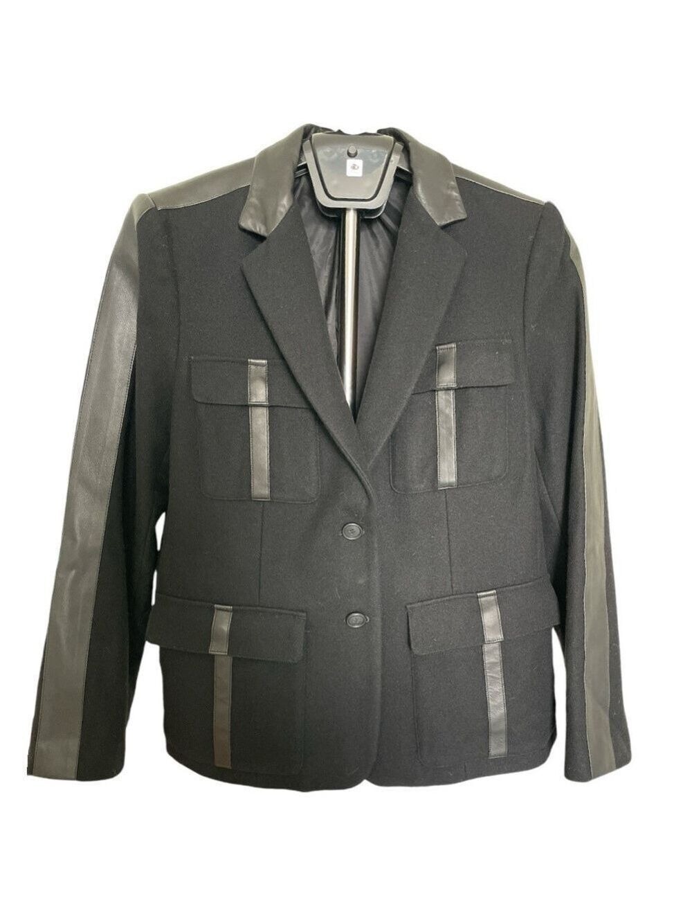 DKNY Wool Lambskin Leather Blazer Jacket Size Large